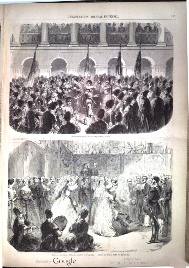 ტფილისელი ხელოსნების ცეკვა – Dance of the artisans of Tiflis/ თავადაზნაურობის მეჯლისი ტფილისში. ლეკური – Ball of the nobility in Tiflis. The lezguinka  